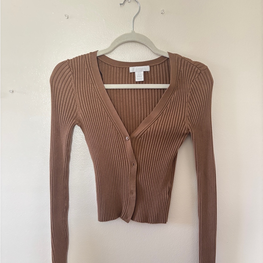 Brown Ribbed Cardigan